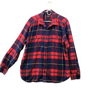 Gap Midweight Flannel Shirt Mens XL Red Blue Plaid Soft Button Down Outdoors